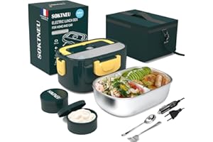 SOKTNEU Gamelle Chauffante 60W 3 en 1 Haute Puissance Lunch Box Electrique Isotherme Chauffante 220V 24V 12V 1.5L Acier Inoxydable Portable Boîte Chauffante Repas pour Voiture Camion Bureau Travail