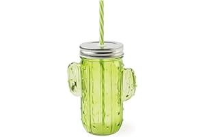 Excelsa Cactus vaso/taza con pajita reutilizable, capacidad 425 ml, cristal