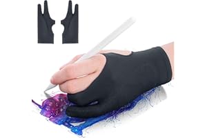 HANCENDA Glove Zeichenhandschuh 2er-Pack, digitaler Kunsthandschuh Zeichentablett, digitale Zeichenhandschuhe in freier Größe mit zwei Fingern zum Skizzieren, universell für linke und rechte Hand-Schwarz