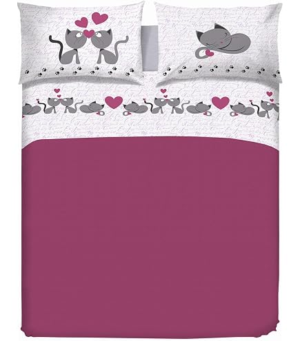 Completo Lenzuola Singolo TIROLO Montagna – 100% Cotone Made In Italy, Stampe Cuore Rosso E Love, Morbido E Resistente