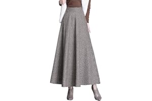 ARTYKEY Jupe Longue Femme Hiver Vintage Élégant Taille Haute Carreaux Taille élastique Maxi Jupe Laine Chaud A-Line Plissée Jupe Casual Party S-3XL
