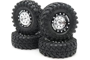 hobbysoul RC 1.0 Beadlock Lot de 4 roues et pneus 1/24 et roues 1.0 réglables Noir et argent pour TRX4M 1/24 Crawler SCX24 Gladiator Bronco Deadbolt 1/18"