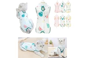 Komate Body Chat Post Operatoire Gilet Combinaison de récupération pour Chat Chaton Chiot Chien Vêtements après la Chirurgie Plaies Abdominales Maladies de la Peau Anti-léchage (Pastèque Verte, L)