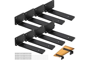 8 PCS of 6 Inch Floating Shelf Brackets, Giyiprpi Black Metal L Brackets for Shelves Support DIY, Heavy Duty Industrial Shelf Hidden Bracket Included Screws and Wall Plugs