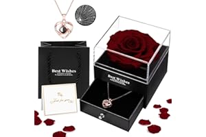 OAUIR GUSIX Preserved Real Rose in Box with I Love You Necklace Handmade Eternal Flower Valentine Gifts for Her Girlfriend Wife Mother Women on Wedding Anniversary Birthday Valentine's Day Mother's Day Christmas