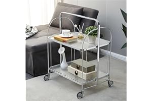 Wellanpower Servierwagen Klappbar, Servierwagen mit Rollen 2 Schichten klares gehärtetes Glas zusammenklappbar mit 4 Universalrad, Beistellwagen mit Rollen, küchenrollwagen, Barwagen, Rollwagen