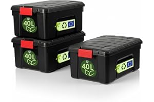 Iris Ohyama, SIA-40 - Caja de almacenamiento grande de plástico, 40 L, color negro, apilable, con asas