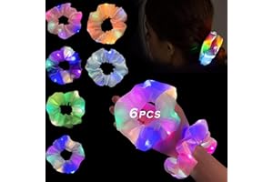AONAT 6Pcs Hair Scrunchies, LED Light up Elastic Hair Bands, 3 Colors Light Modes, Elastic Silk Hair Bands, Luminous Hair Ties, for Women Girls Christmas Glow Rave in The Dark Party Supplies