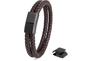 Akitsune Simplicitas bransoletka skórzana, magnetyczna biżuteria na rękę dla kobiet i mężczyzn, ręcznie pleciona bransoletka – srebrna, matowa czerń, złota, 20 centimeters, Skóra, Bez kamienia