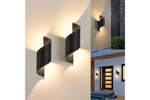 KUKAK LED Applique Murale intérieur/Extérieur,10W 3000K blanc chaud Lampe,Moderne Up Down Luminaire,Éclairage Etanche IP65,Spirale Métal pour Bar,Chambre à Coucher 2pc