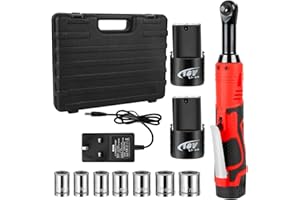 Shulltji 3/8'' Cordless Ratchet Wrench, 18V Electric Ratchet 40Ft-lbs with 7 Sockets Set, 2 * 2.0Ah Batteries & Charger, 0-450RPM Adjustable Speed Battery Ratchet, Electric Wrench with LED Light