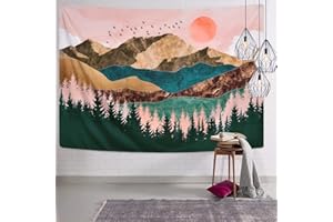 Alishomtll - Arazzo da parete con paesaggio, montagne, sole al tramonto, e alberi, decorazione per camera da letto, 150 x 130 cm