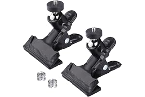 Hejo Camera Clip Set, 2pcs Multi-Function Camera Clamps with 2pcs 1/4" to 3/8" Convert Screw Adapters,Tripod Spring Mount Clip with 1/4" Screw Ball Head for Camera Tripod DSLR Studio Backdrop