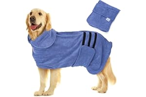 Nobleza Dog Bathrobe XL Dog Drying Coat Dogs Towel Robe Pet Dressing Gown Super Absorbent Pet Bathrobe Puppy Towelling Robe Fast Drying Adjustable Pets Towel for Extra Large Dogs Cat Blue