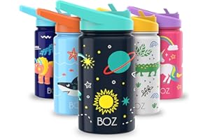 BOZ Botella Agua Niños con Pajita - Botella Agua Acero Inoxidable 414 ml, Botella Térmica Aislamiento Doble Pared Sin BPA, Botella Isotérmica Antiderrame con Asa Apta para el Lavavajillas (Espacio)
