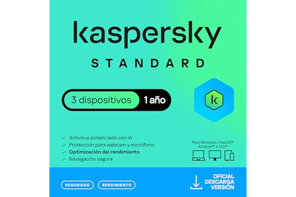 Kaspersky Standard Anti-Virus 2026 | 3 dispositivos | 1 año | Seguridad Avanzada | Protección Bancaria en línea | Optimización del rendimiento | PC/Mac/Móvil | Código por email