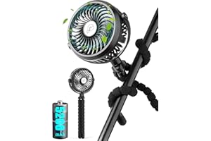 AIDSCI 5200mAh Recargable Mini Ventilador para Cochecito, Ventilador USB Silencioso con 3 Niveles de Velocidad y Ajustable 360°, Ventilador de Mano Pequeño, Ventilador de Mesa Portátil para Camper, 24 Horas