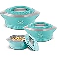 MILTON Royal Jr. Set of 3 Serving Casserole Double Walled Inner Stainless Steel, (410 ml, 830 ml, 1270 ml), PU Insulated Kitchen Hot Pot, Keeps Food hot & Fresh for Roti, Biryani, Blue