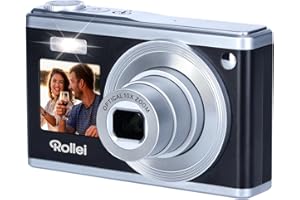 Rollei Compactline 10X Digitalkamera, 20MP FHD Kompaktkamera 10X Optischer Zoom & Selfie Display Tragbar Fotoapparat für Vlog unterwegs Reise Schwarz Silber, Digital-Kamera-Kompaktkamera-Fotoapparat