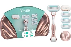 Gillette Venus Pro Smooth Sensitive Rasoio Donna A 5 Lame Per Pelli Sensibili Con 4 Lamette Donna Di Ricambio Gillette Venus, Manico In Metallo Riutilizzabile E Gancio Per La Doccia