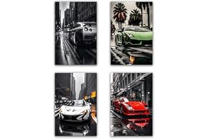 NebulaNova Impressions sur Toile de Voiture de Luxe Affiche Voiture de Sport Supercar Esthétique Cool Rue Voiture Mur Art pour Garçons Maison Chambre Bureau Dortoir Décoration de Chambre (4pcs 20x30cm