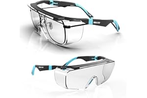 DEX FIT SG210 OTG Lunettes de Protection Superposées, Protection des Yeux Z87, Résistantes aux Rayures et Anti-buée, Ajustables pour Femmes et Hommes, Protection UV