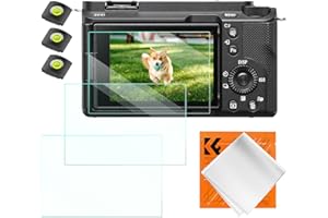 K&F CONCEPT 3 Stück Displayschutz schutzfolie für Sony A7m4, ZVE10 Ⅱ, ZV-E1, A7 IV, A6700, A7CII Kamera & 2 Stück Blitzschuh-Abdeckung, Härtegrad 9H Glas kratzfest Anti-Staub