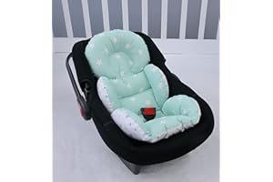 Umay Baby Baby Car Seat Cushion – Universal Infant Car Seat Liner, Head & Body Support (Mint Green Star/Grey)