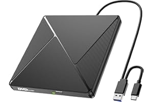 UMANIY External CD DVD Drive, USB 3.0 and Type-C Portable CD DVD +/-RW Drive, DVD/CD ROM Burner Reader, Slim Optical DVD Drive, CD/DVD Player for Laptop, Desktop, MacBook, macOS/Linux/Windows 11/10/7/8/XP