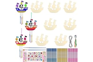 SPHERETRON Windspiel Bastelset Holz 10 Stück Holz Piratenschiff Bastelset DIY Holzs Handwerk für Kinder Piratenschiffe aus HolzHandwerk Bemalen Windspiel Holzbastelsets für DIY Kinder Malen Dekoration