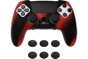 PlayVital 3D Studded Edition Anti-Slip Silicone Cover Case for ps5 Edge Controller, Soft Rubber Protector Skin for ps5 Edge Wireless Controller with 6 Thumb Grip Caps - Red & Black