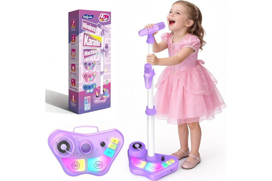 Dislocati Girls Toys Age 3-12, Karaoke Machine 2 Microphones with Adjustable Stand Birthday Gifts for Girls Microphone for Kids Toys Age 3 4 5 6 7 8 9 10 Year Old Girl Gifts