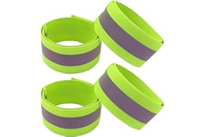 PREMYO Set 4 Fasce Catarifrangenti - Bande Bracciale Riflettente - Riflettore Alta visibilità per Sport Corsa Bici Neon
