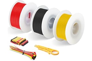 HULUWA Cable eléctrico de 0,2 mm² - Kit de Cables Eléctricos de Silicona 24AWG - 3 Colores, 6 metros cada uno - Para Proyectos de Bricolaje, Cableado 3D y Modelos de Coche - Tensión Nominal 600 V