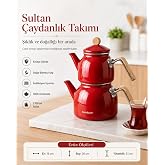 Sultan - Bambu Kulplu Emaye &Ccedil;aydanlık Takımı Kırmızı
