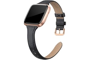 EDIMENS Genuine Leather Strap Compatible with Fitbit Versa 2 / Fitbit Versa Lite & SE/Fitbit Versa, Slim Thin Replacement Leather Strap for Versa Women Men