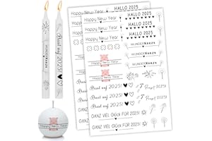 Scentoria 2 Stück Kerzentattoos Neujahr, Kerzentattoos Weihnachten, Kerzen Aufkleber Weihnachten, Kerzen Tattoo Happy New Year, Stabkerzen Weihnachten Aufkleber für Kerzen A