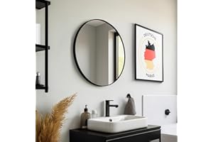 ‎JOULISE JOULISE - Design Wandspiegel Rund - 50/60/70 cm für Badezimmer & Wohnzimmer & Flur - Stilvoll & Modern - Wall Mirror - Spiegel Rund (Schwarz, Ø 60 cm) - Wandmontage