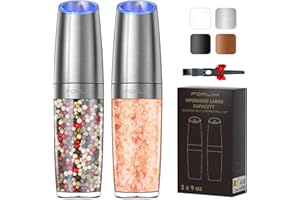 FORLIM Elektrische Salzmühle und Pfeffermühle, 9 Oz Kapazität, Aktualisierung batteriebetriebene Ein-Hand-Automatik Schwerkraft, Einstellbare Grobheit, mit LED-Licht, 2 Pack, Edelstahl(Silber)