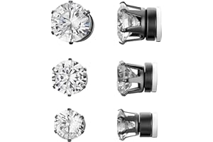 Flongo 6/7/8MM Boucles d’Oreilles Non Percées pour Femme Homme, 3 Paires Clips Sans Trou Magnétique Composés Zircon Brillant Charmant Couleur Argent Noir Or Fantaisie Cadeaux Anniversaire Noël