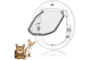 PSSOPP Puerta para Gatos, Puerta para Mascotas, 4 vías, Cerradura, Solapa Transparente Redonda, Puerta de fácil instalación para Gatos y Perros pequeños
