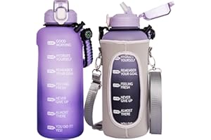 Seekua 2l Gourde Sport Motivation avec Paille & Marqueur de Temps 2 litres grosse Bouteille d'eau sans bpa reutilisable avec Housse en Néoprène pour Gym, Fitness, Randonnée