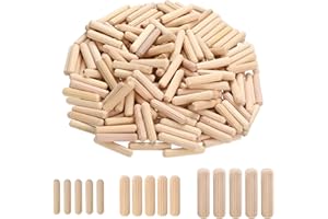 DCJWQ 120 Pcs Assorted Wooden Dowels M6 M8 M10 Hard Wood Grooved Plugs Furniture Woodwork Grooved Fluted Pin Craft 6mm 8mm 10mm, Wood Dowels Plugs
