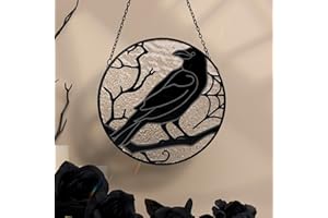 TUITESSINE Raven Stained Glass Suncatcher Window Hanging Decoration, Halloween Gothic Black Crow Glass Ornament for Window, Home, Kitchen, Living Room Decor
