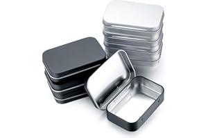 HAOCHEN Zestaw 8 srebrnych i czarnych pudełek metalowych, puszek z pokrywkami, małych prostopadłościanów z metalu, organizerów, pojemniki na przechowywanie, pudełek na cukierki i drobnostki.