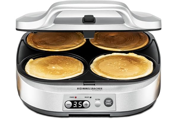 ROMMELSBACHER Pancake Maker PC 1800, 4 bakfördjupningar à 13,5 cm Ø, non-stick beläggning, 15 minuters timer, automatisk avstängning, 1 800 watt