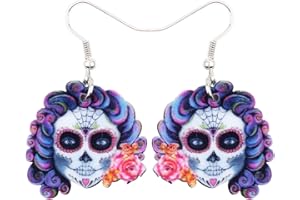 Bonsny Acrylic Drop Dangle Halloween Skeleton Skull Earrings Punk Jewelry For Women Kids Teens Gift
