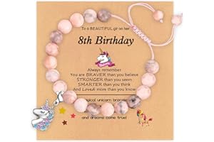 YOEE 6th 7th 8th 9th 10th 11th 12th Bracelet Gift for Girls, Adjustable Pink Zebra Bracelets with Cute Unicorn Charm for Daughter Granddaughter, with Card & Box