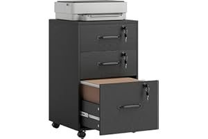 HOMCOM Mobile Filing Cabinet with 3 Drawers and Wheels, Lockable Rolling Under Desk Drawers for A4 and Letter Sized Hanging File Holders, Printer Stand for Home Office, Black