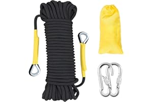 Gangying 12mm Climbing Rope Outdoor 10m Static Climbing Rope Fire Rescue Parachute Rope Braid Nylon Rope with 2 Steel Hooks for Hiking Outdoor Mountaineering Sports Camping